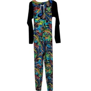 Handmade multicolor paisley swim active long sleeve pants suit romper jumper
